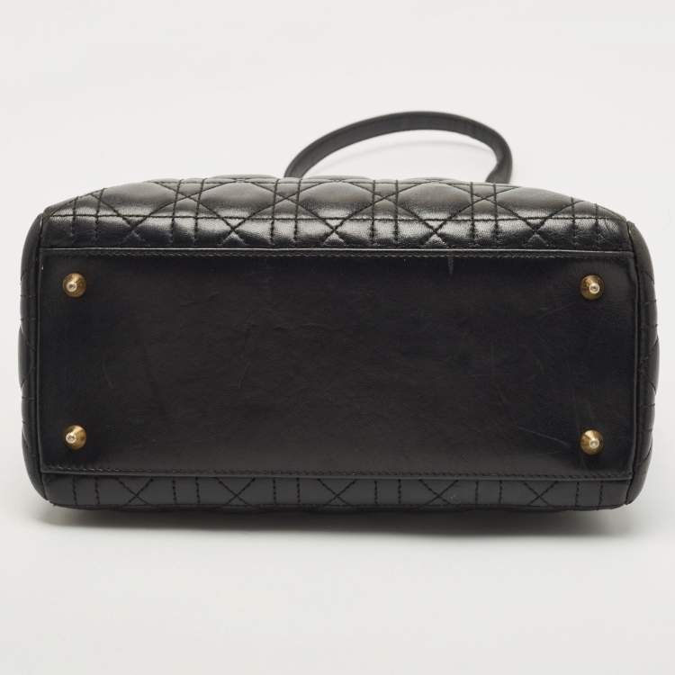 Pre Owned Dior Black Cannage Leather Medium Lady Dior Tote