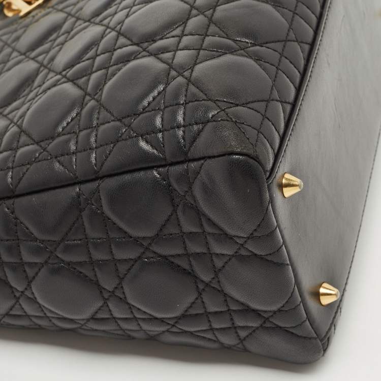 Pre Owned Dior Black Cannage Leather Medium Lady Dior Tote