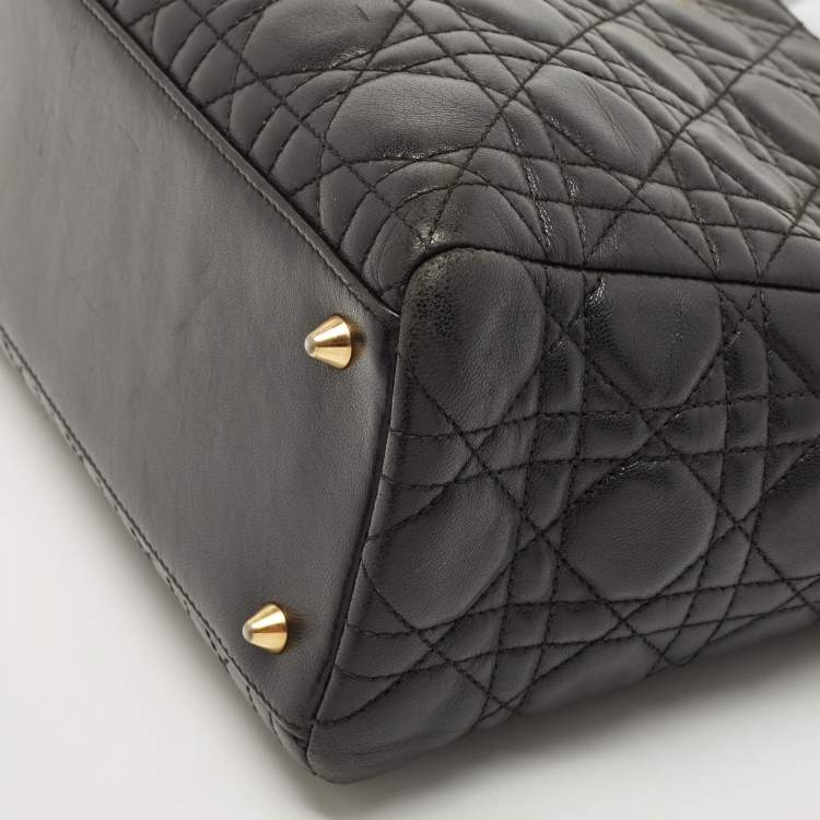 Pre Owned Dior Black Cannage Leather Medium Lady Dior Tote
