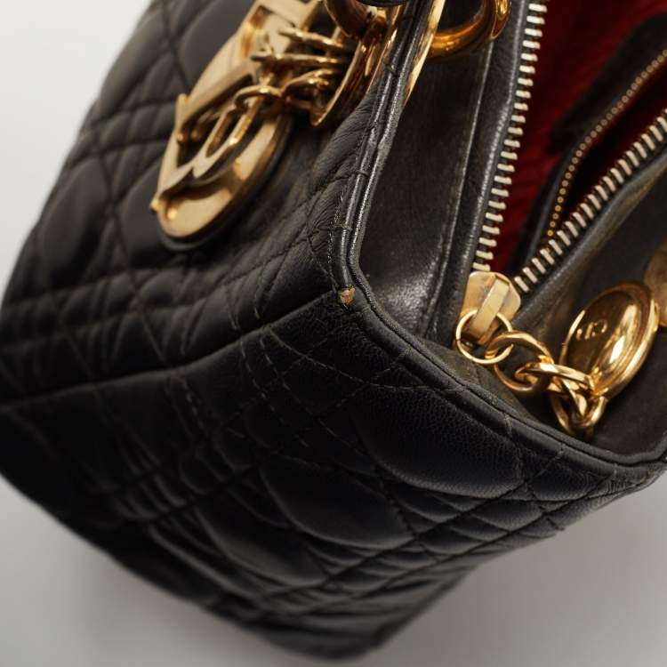 Pre Owned Dior Black Cannage Leather Medium Lady Dior Tote