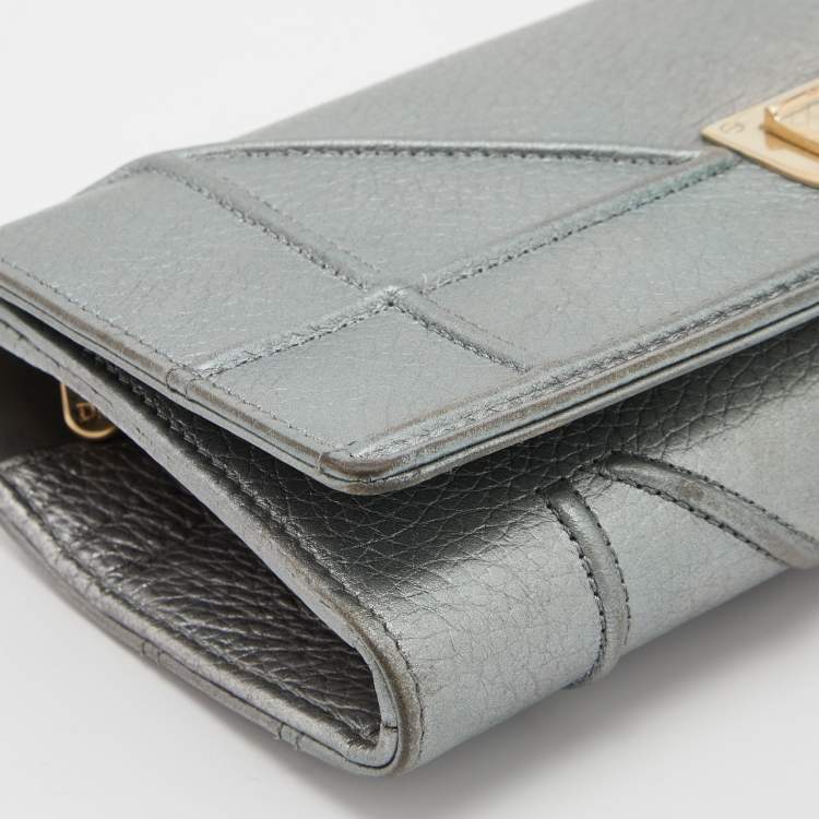 Pre Owned Dior Metallic Green Leather Diorama Wallet on Chain