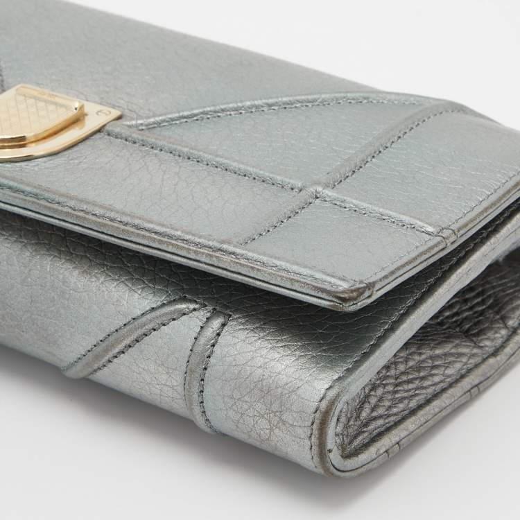 Pre Owned Dior Metallic Green Leather Diorama Wallet on Chain