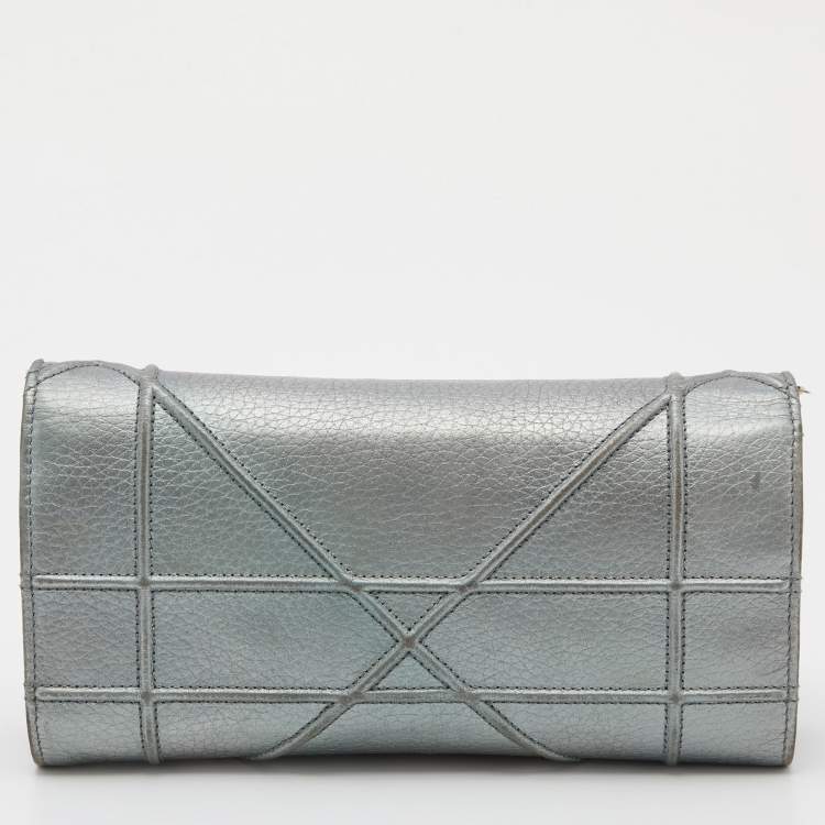 Pre Owned Dior Metallic Green Leather Diorama Wallet on Chain
