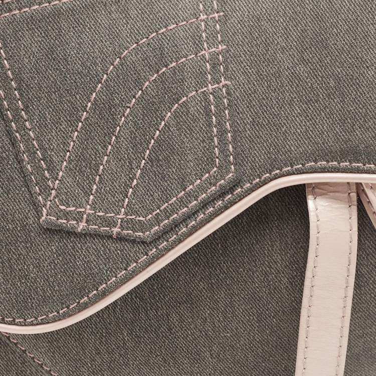 Pre Owned Dior Dark Grey/Pink Denim and Glazed Leather Saddle Bag