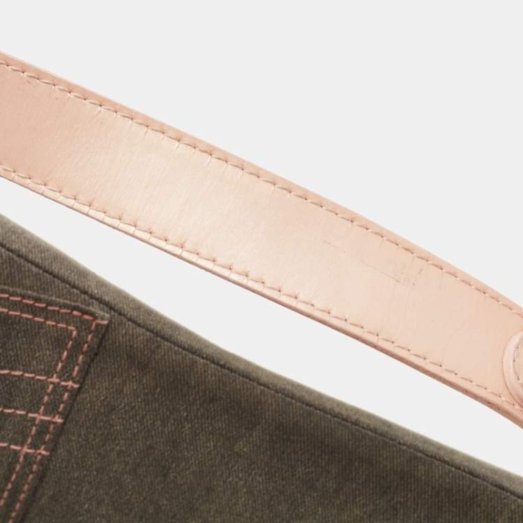 Pre Owned Dior Dark Grey/Pink Denim and Glazed Leather Saddle Bag