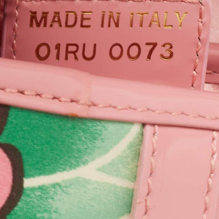 Pre Owned Dior Pink/Green Printed Satin and Glazed Leather Limited Edition 0705 Saddle Bag