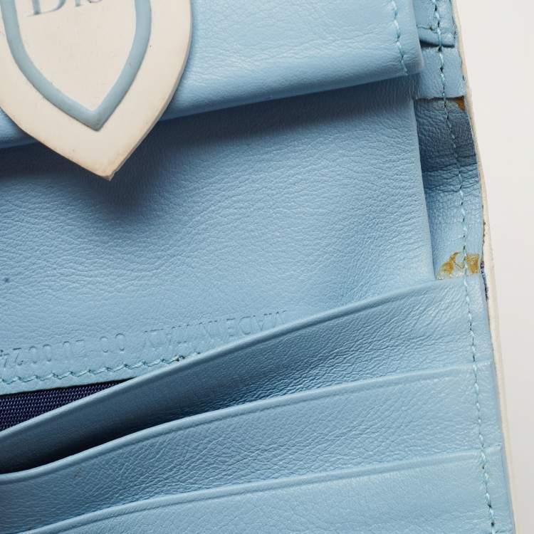 Pre Owned Dior White/Blue Printed Fabric Trifold Wallet