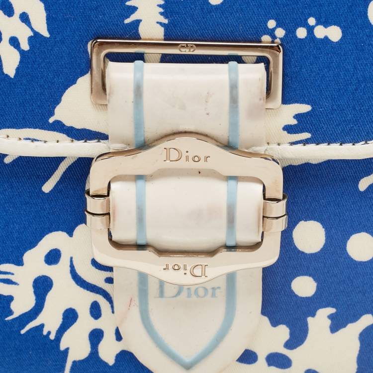 Pre Owned Dior White/Blue Printed Fabric Trifold Wallet