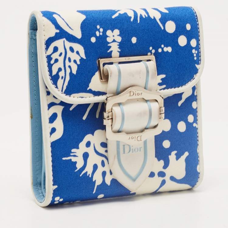 Pre Owned Dior White/Blue Printed Fabric Trifold Wallet