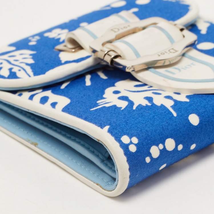Pre Owned Dior White/Blue Printed Fabric Trifold Wallet