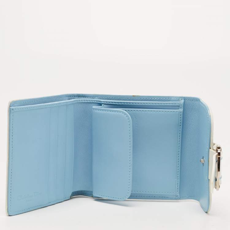 Pre Owned Dior White/Blue Printed Fabric Trifold Wallet