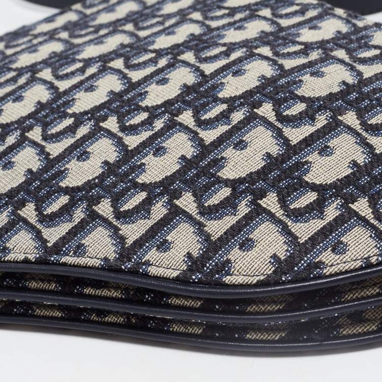Pre Owned Dior Navy Blue Oblique Canvas Strap Saddle Pouch