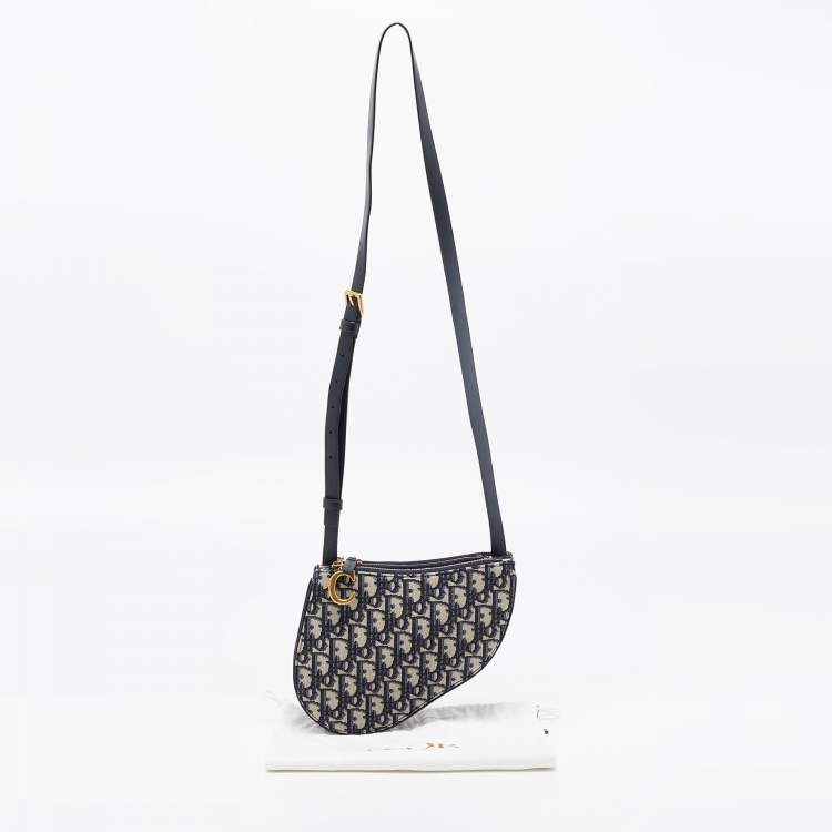 Pre Owned Dior Navy Blue Oblique Canvas Strap Saddle Pouch
