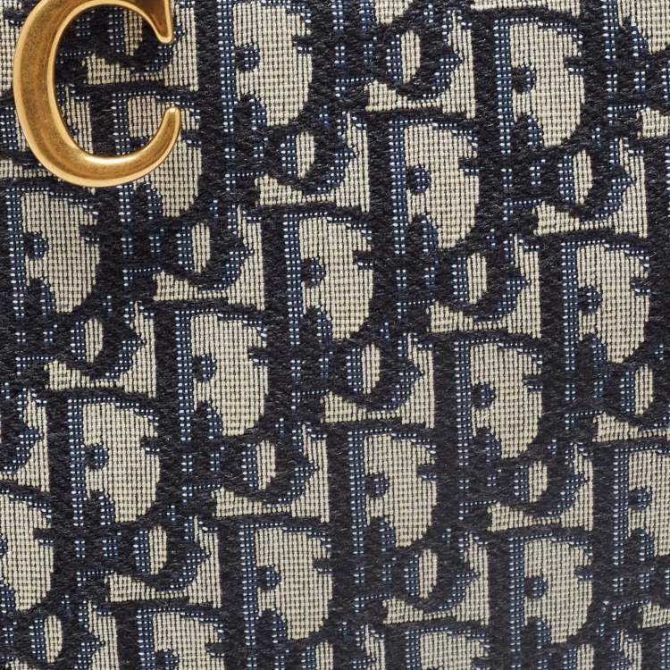 Pre Owned Dior Navy Blue Oblique Canvas Strap Saddle Pouch