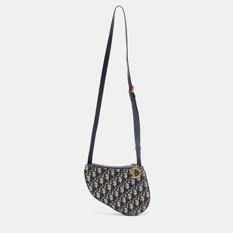 Pre Owned Dior Navy Blue Oblique Canvas Strap Saddle Pouch