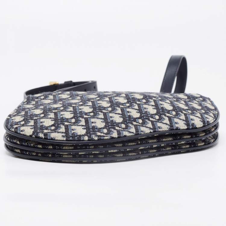 Pre Owned Dior Navy Blue Oblique Canvas Strap Saddle Pouch