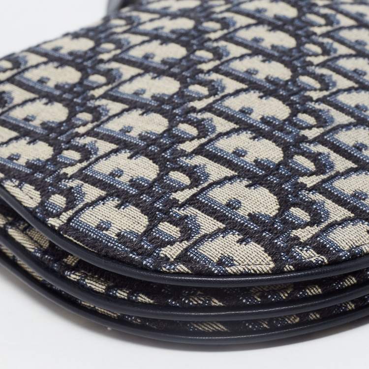 Pre Owned Dior Navy Blue Oblique Canvas Strap Saddle Pouch