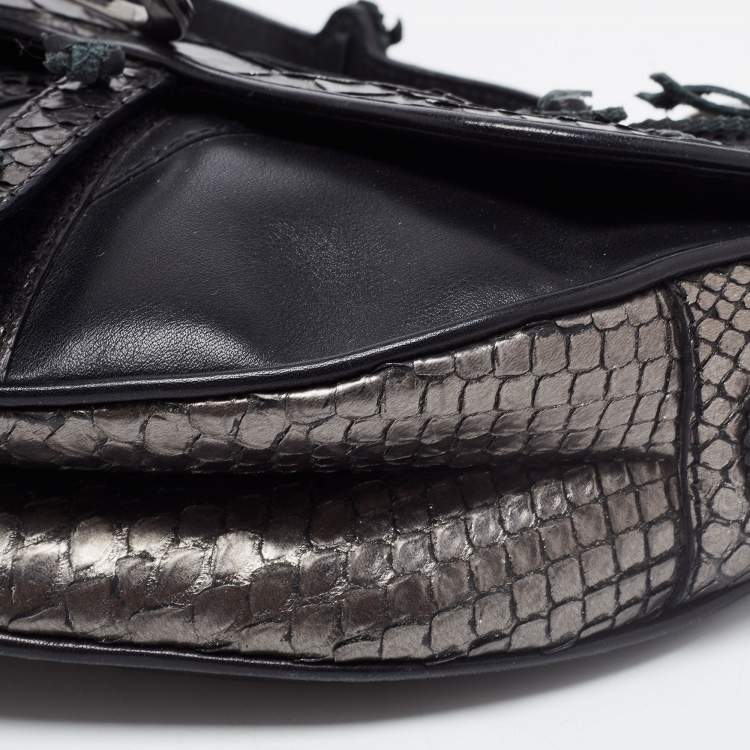 Pre Owned Dior Black/Gun Metal Python and Leather Saddle Bag