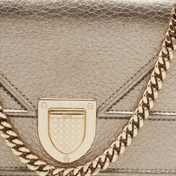 Pre Owned Dior Metallic Gold Leather Diorama Wallet on Chain