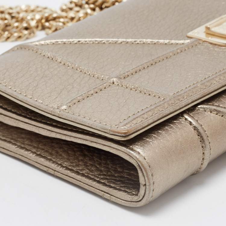 Pre Owned Dior Metallic Gold Leather Diorama Wallet on Chain