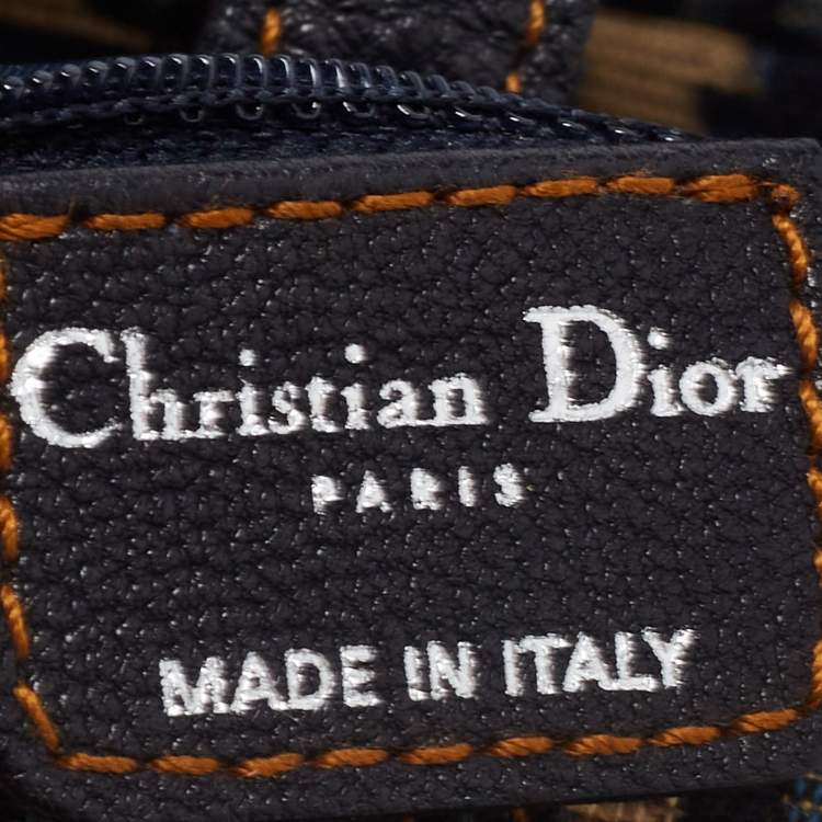 Pre Owned Dior Navy Blue Oblique Canvas and Leather Saddle Bag