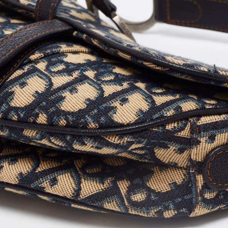 Pre Owned Dior Navy Blue Oblique Canvas and Leather Saddle Bag
