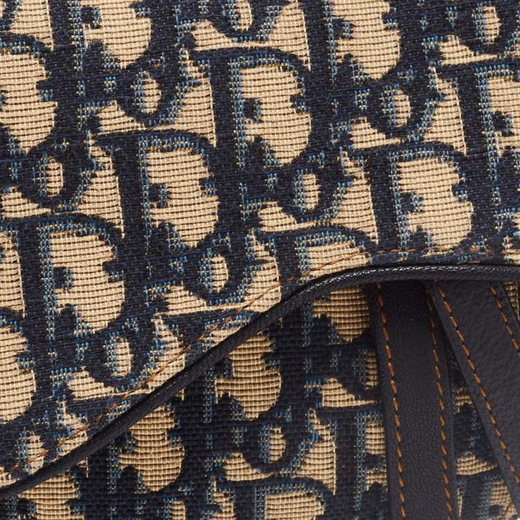 Pre Owned Dior Navy Blue Oblique Canvas and Leather Saddle Bag