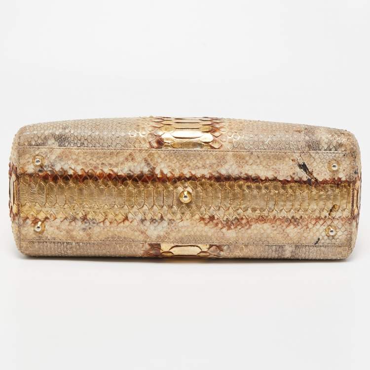 Pre Owned Dior Gold/Beige Python Large Lady Dior Tote