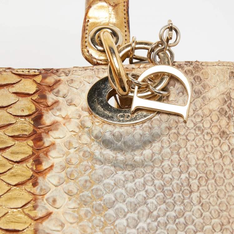 Pre Owned Dior Gold/Beige Python Large Lady Dior Tote