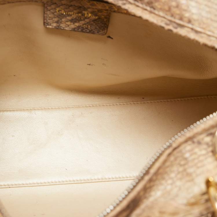 Pre Owned Dior Gold/Beige Python Large Lady Dior Tote