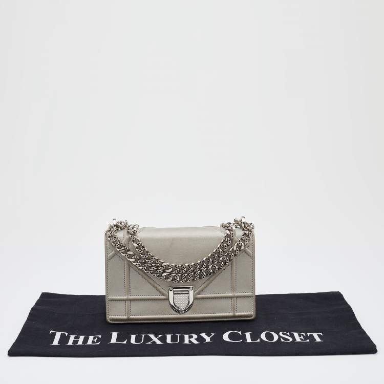Pre Owned Dior Grey Shimmering Leather Mini Diorama Crossbody Bag