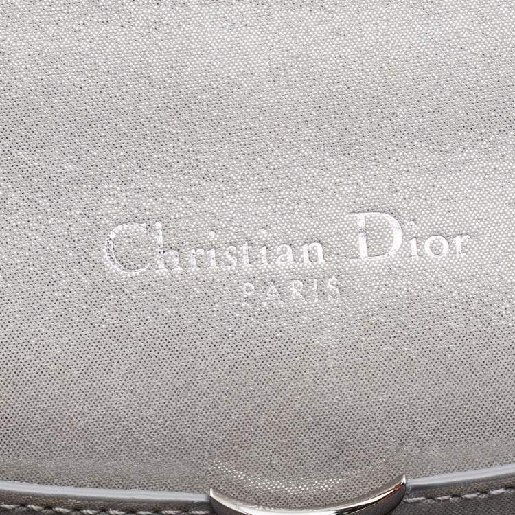 Pre Owned Dior Grey Shimmering Leather Mini Diorama Crossbody Bag