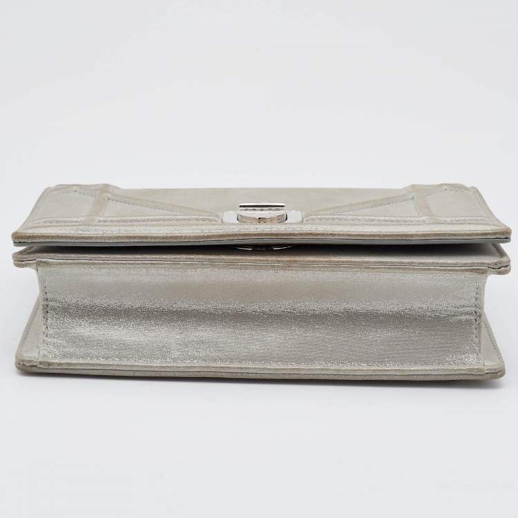 Pre Owned Dior Grey Shimmering Leather Mini Diorama Crossbody Bag