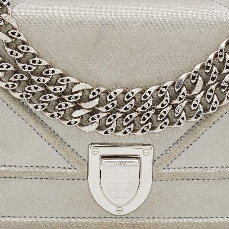 Pre Owned Dior Grey Shimmering Leather Mini Diorama Crossbody Bag