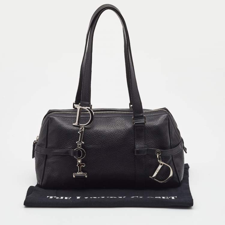 Pre Owned Dior Black Leather Small D Charm Satchel