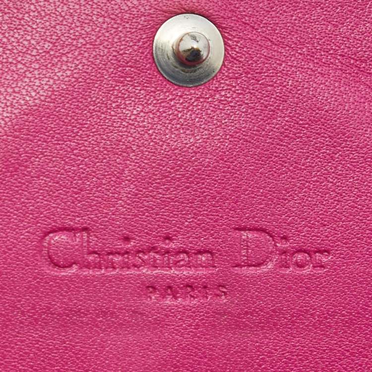 Pre Owned Dior Pink Leather Round Logo Flap Continental Wallet