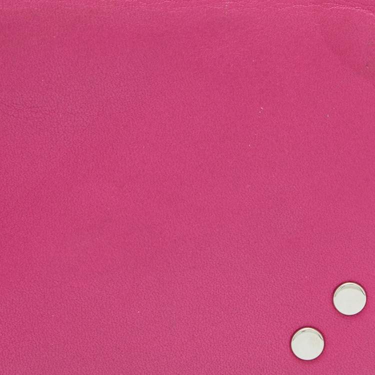 Pre Owned Dior Pink Leather Round Logo Flap Continental Wallet