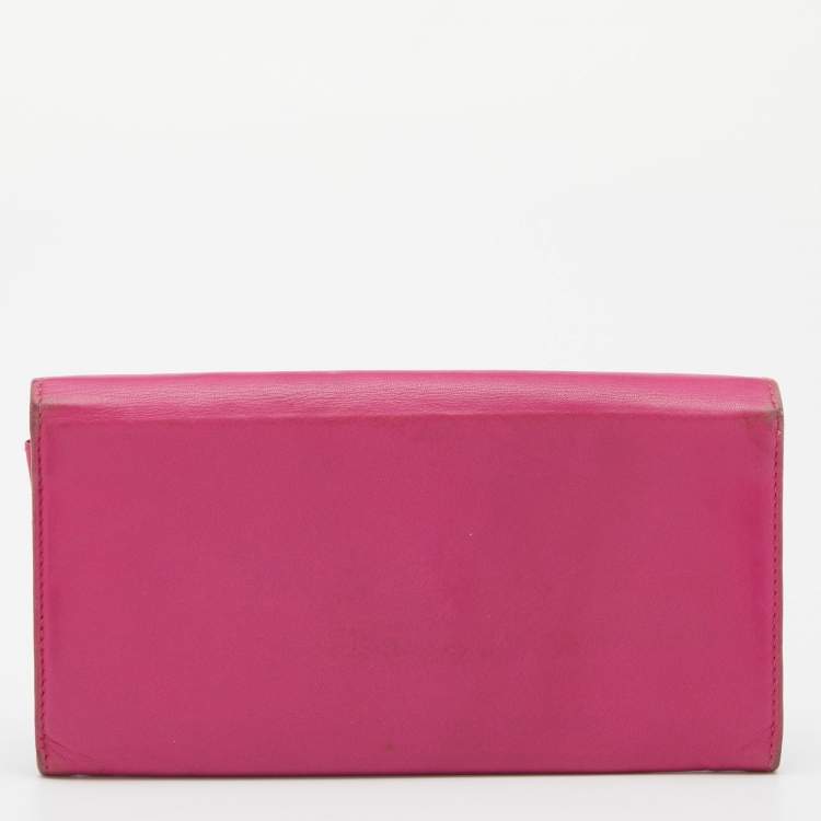 Pre Owned Dior Pink Leather Round Logo Flap Continental Wallet