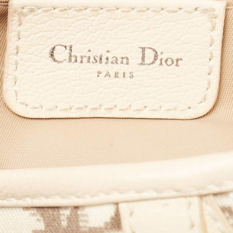 Pre Owned Dior Beige Oblique Canvas and Leather Floral Embroidered Saddle Bag
