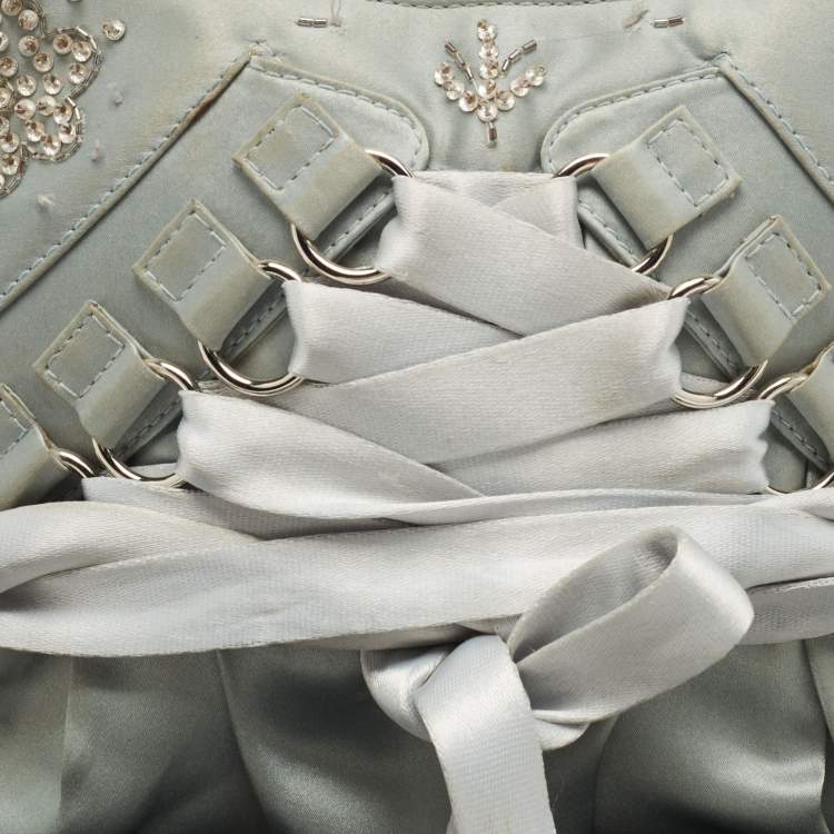 Pre Owned Dior Light Blue Satin Limited Edition 0109 Corset Ballet Hobo