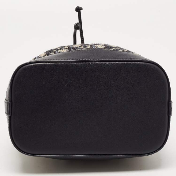 Pre Owned Dior Navy Blue Oblique Canvas and Leather Mini Bucket Bag