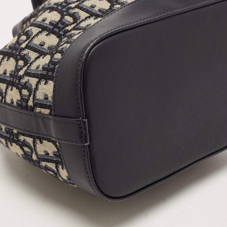 Pre Owned Dior Navy Blue Oblique Canvas and Leather Mini Bucket Bag