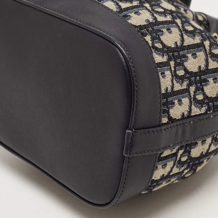 Pre Owned Dior Navy Blue Oblique Canvas and Leather Mini Bucket Bag