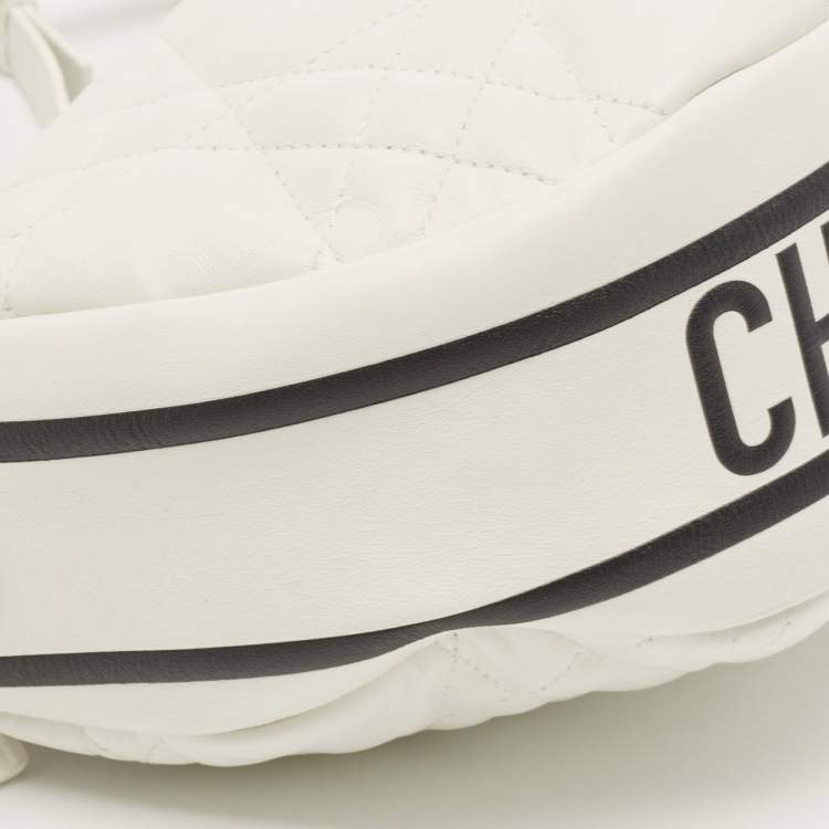 Pre Owned Dior White/Black Cannage Leather Medium Vibe Hobo