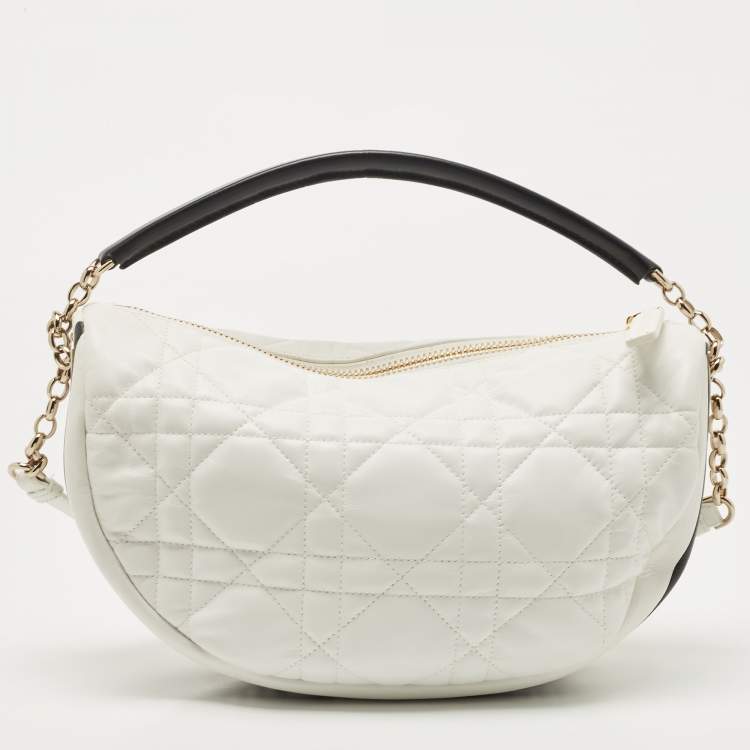 Pre Owned Dior White/Black Cannage Leather Medium Vibe Hobo