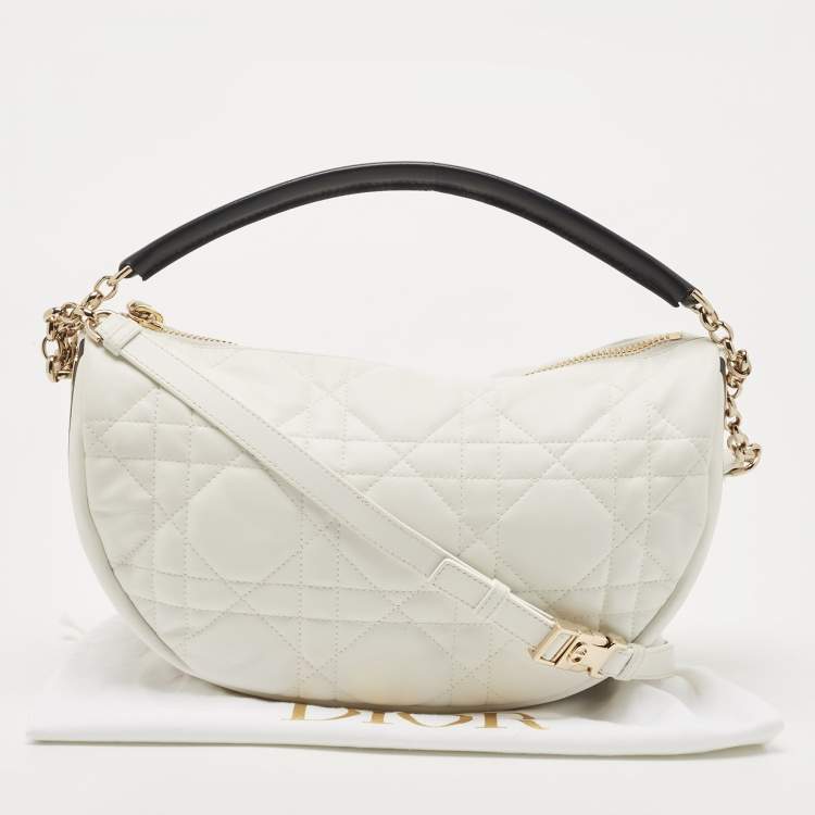 Pre Owned Dior White/Black Cannage Leather Medium Vibe Hobo