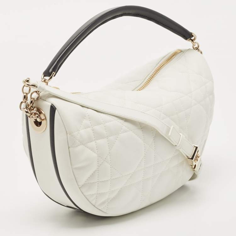 Pre Owned Dior White/Black Cannage Leather Medium Vibe Hobo