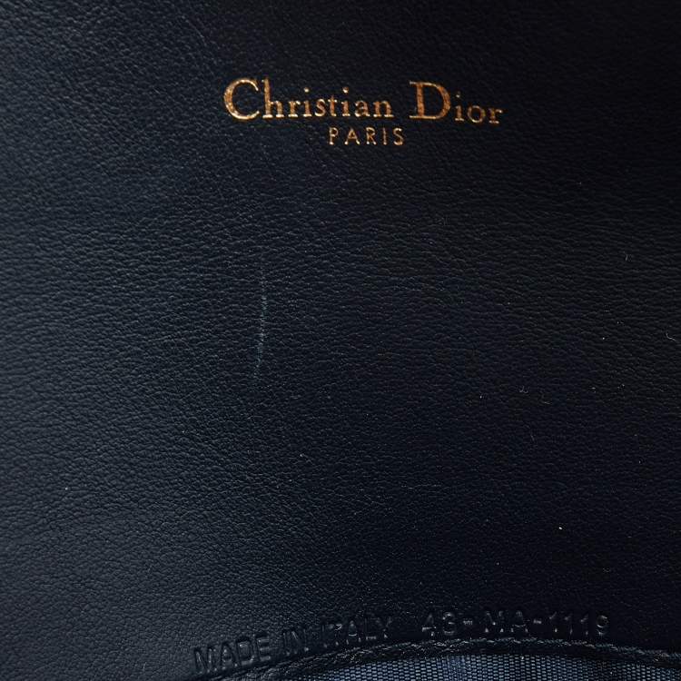 Pre Owned Dior Navy Blue Oblique Canvas and Leather Saddle Wallet On Chain