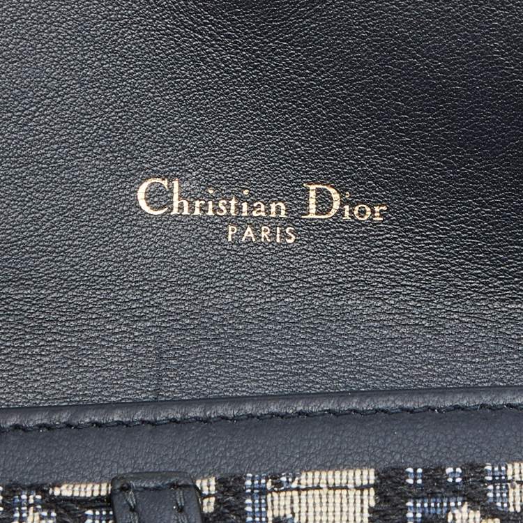 Pre Owned Dior Navy Blue Oblique Canvas and Leather Saddle Wallet On Chain