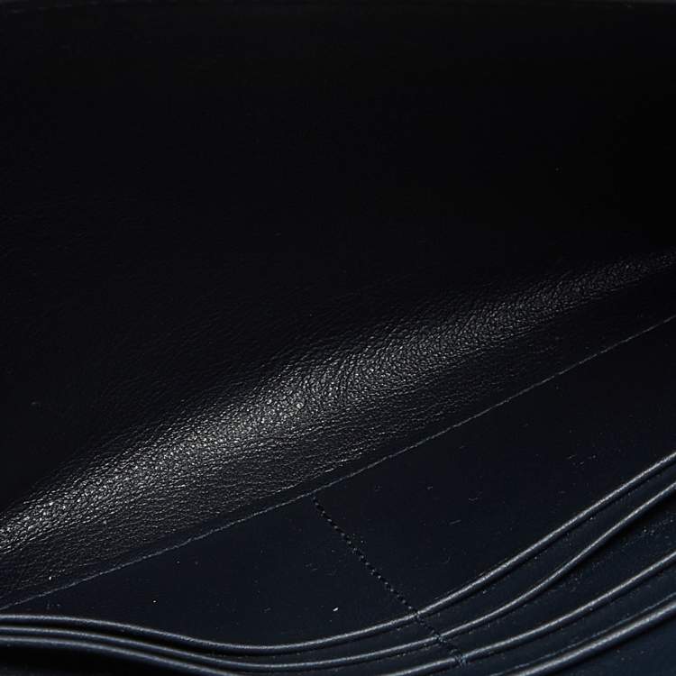 Pre Owned Dior Navy Blue Oblique Canvas and Leather Saddle Wallet On Chain